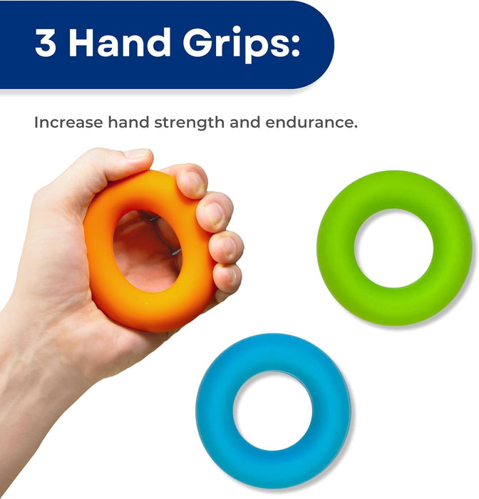 RMS Hand Grip Trainer Kit, 3 Hand Grips & 3 Finger Stretchers – Increase Hand Strength