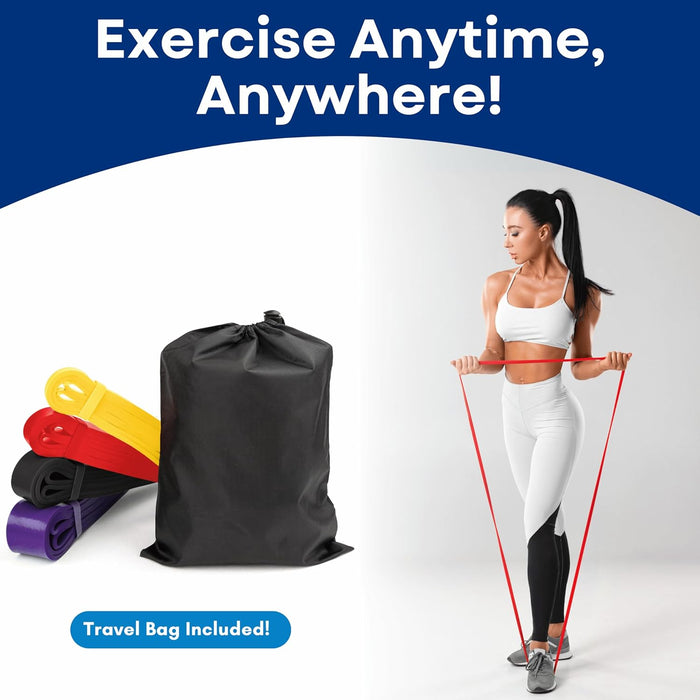 RMS Resistance Loop Excercise Bands with Carry Bag and Instruction Guide, Set of 4 - Latex Free Pull Up & Workout Bands for Stretching, Physical Therapy, Muscle & Crossfit Training