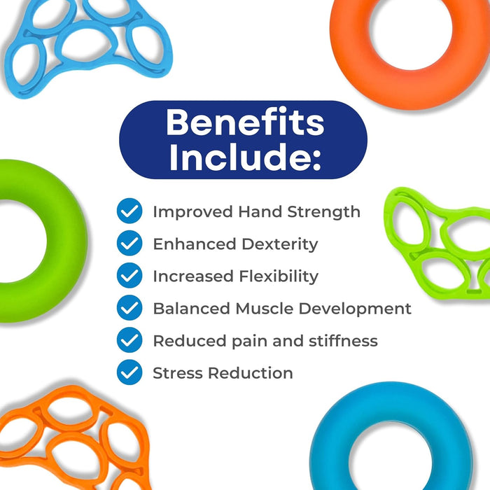 RMS Hand Grip Trainer Kit, 3 Hand Grips & 3 Finger Stretchers – Increase Hand Strength