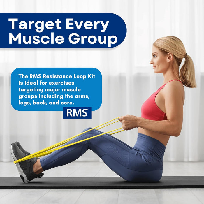 RMS Resistance Loop Excercise Bands with Carry Bag and Instruction Guide, Set of 4 - Latex Free Pull Up & Workout Bands for Stretching, Physical Therapy, Muscle & Crossfit Training