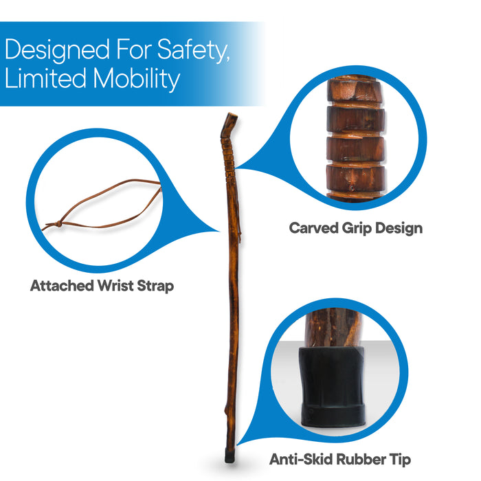 RMS - Natural Wood Walking Stick (Grooved Handle, 48 Inch) — My RMS Store