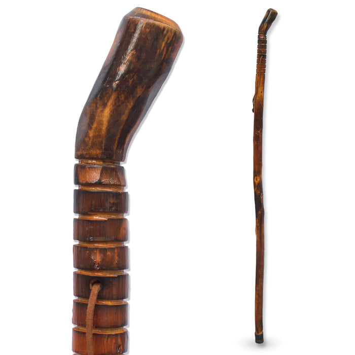 RMS - Natural Wood Walking Stick (Grooved Handle, 55 Inch)