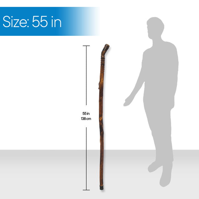 RMS - Natural Wood Walking Stick (Grooved Handle, 55 Inch)