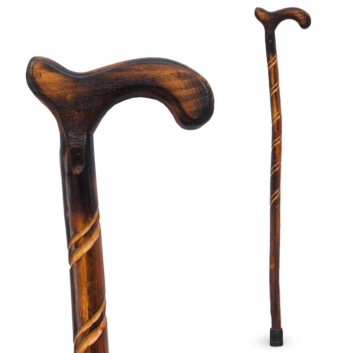 RMS - 36" Natural Wood Walking Stick Spiral Derby Handle