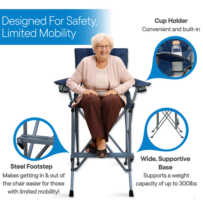 Extra Tall Folding Chair for Limited Mobility - Blue