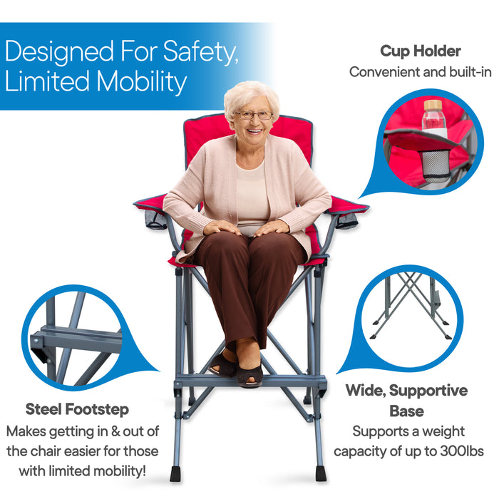 Extra Tall Folding Chair for Limited Mobility - Red